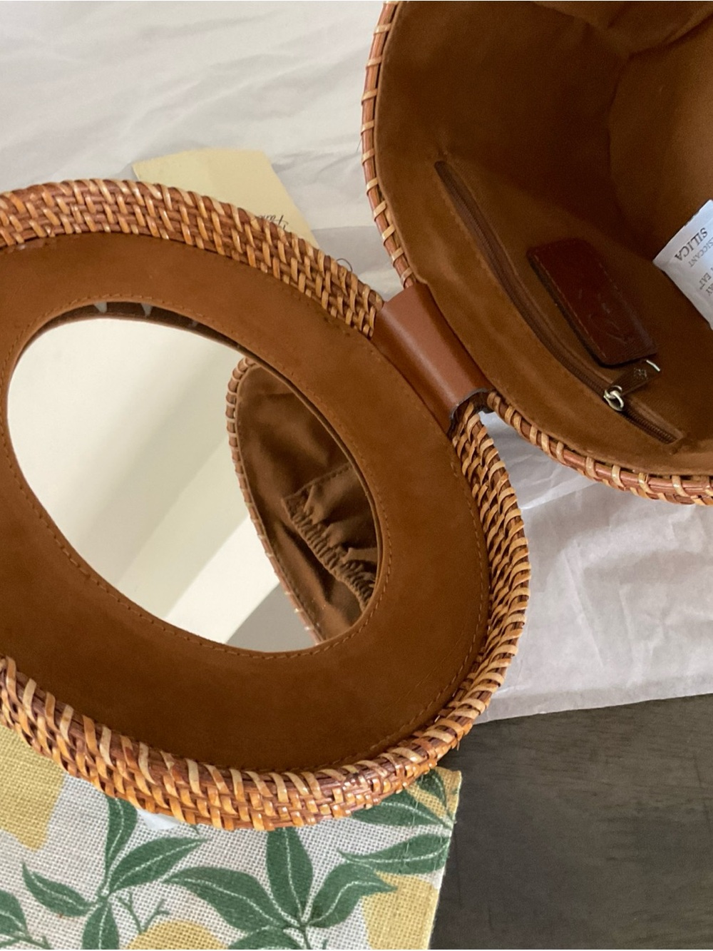 New Patricia Nash Caselle Small Wicker Basket Bag with Leather Trim and scarf - Picture 11 of 13